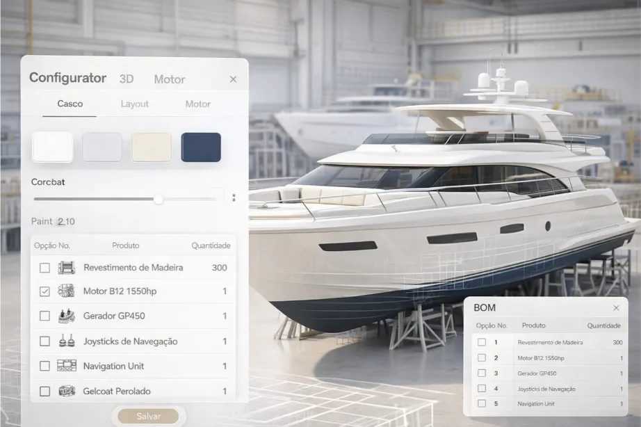 Interface de um configurador 3D de iates desenvolvido pela PolyPixl